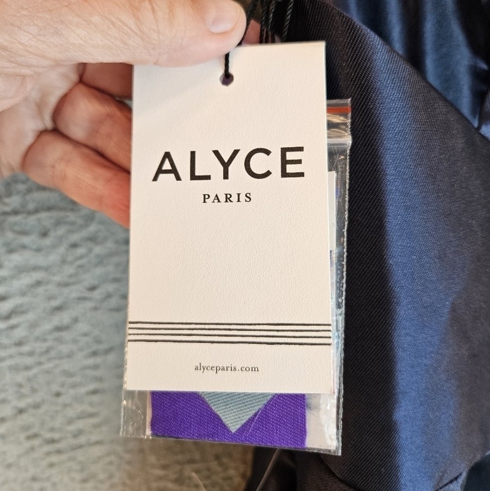 Alyce Paris Navy Shine Fit & Flare Mini Dress Sz 6 Cocktail Evening Home coming - Picture 10 of 14